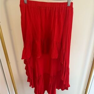 Elegant Red High-Low Ruffle Skirt